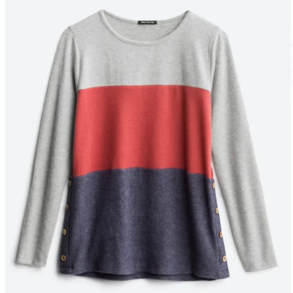 Pink Clover Arabela Button Detail Brushed Knit Top Navy S
